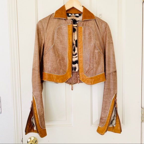 Roberto Cavalli Jackets & Blazers - Roberto Cavalli Vintage Brown Leather Jacket SZ XS
